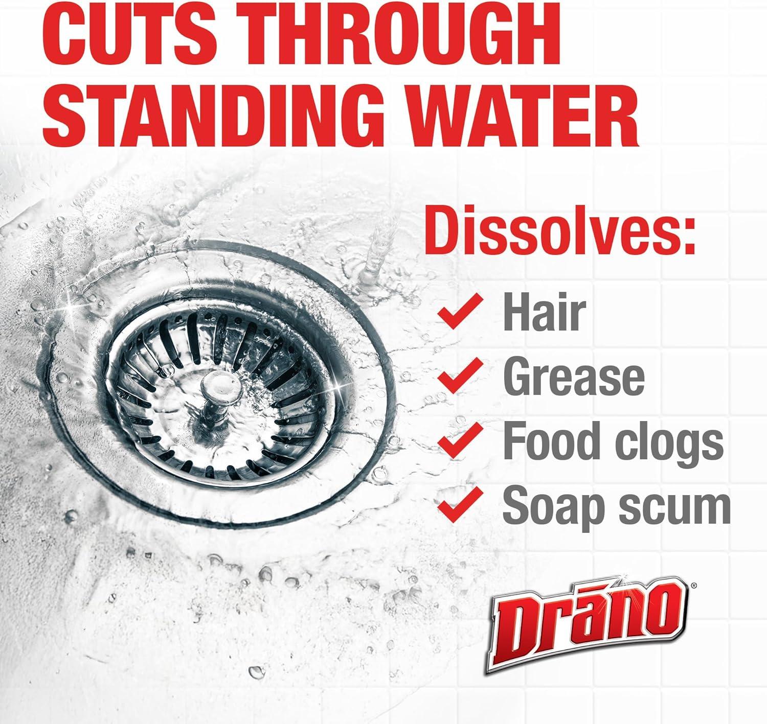 image:imageDrano Max Gel Drain Clog Remover amp Cleaner FastActing to Unclog Standing Water amp Remove Hair Grease amp Food Blockages Safe for all Pipes amp Septic Kitchen Sinks Bathroom Showers amp Tubs 80 Oz80 Fl Oz Pack of 2