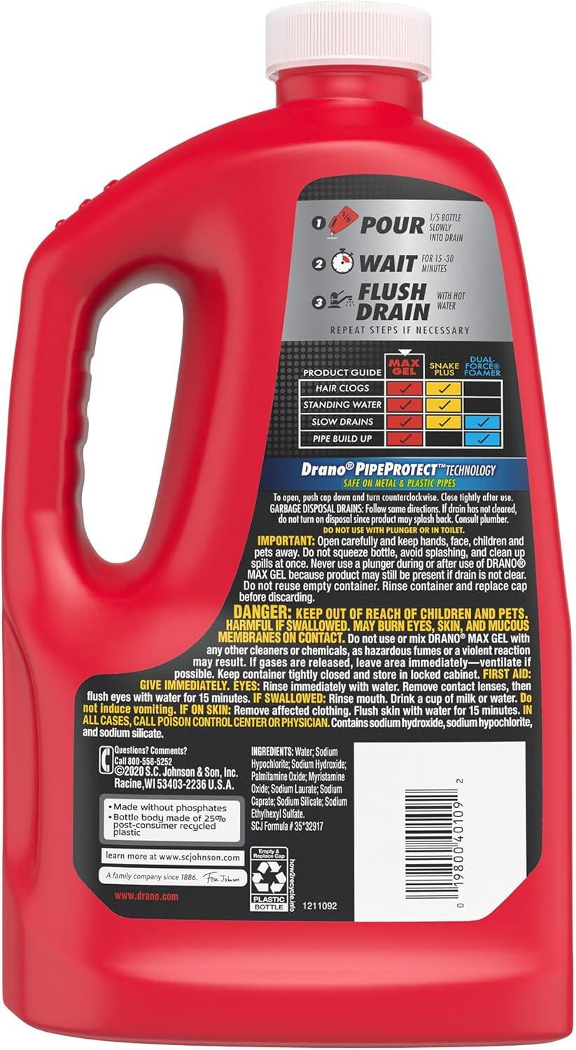 image:imageDrano Max Gel Drain Clog Remover amp Cleaner FastActing to Unclog Standing Water amp Remove Hair Grease amp Food Blockages Safe for all Pipes amp Septic Kitchen Sinks Bathroom Showers amp Tubs 80 Oz80 Fl Oz Pack of 2