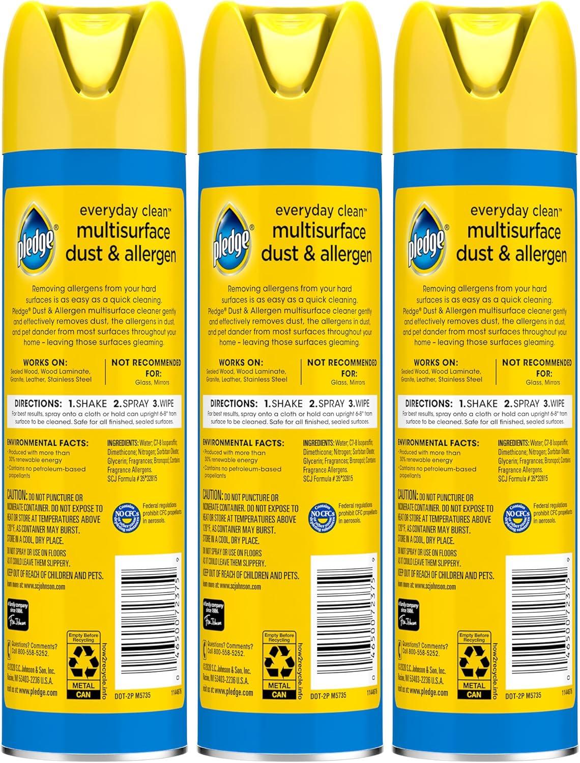 image:imagePledge Dust amp Allergen Multisurface Cleaner Aerosol Spray Lemon Scent 97oz Pack of 397 Ounce Pack of 3