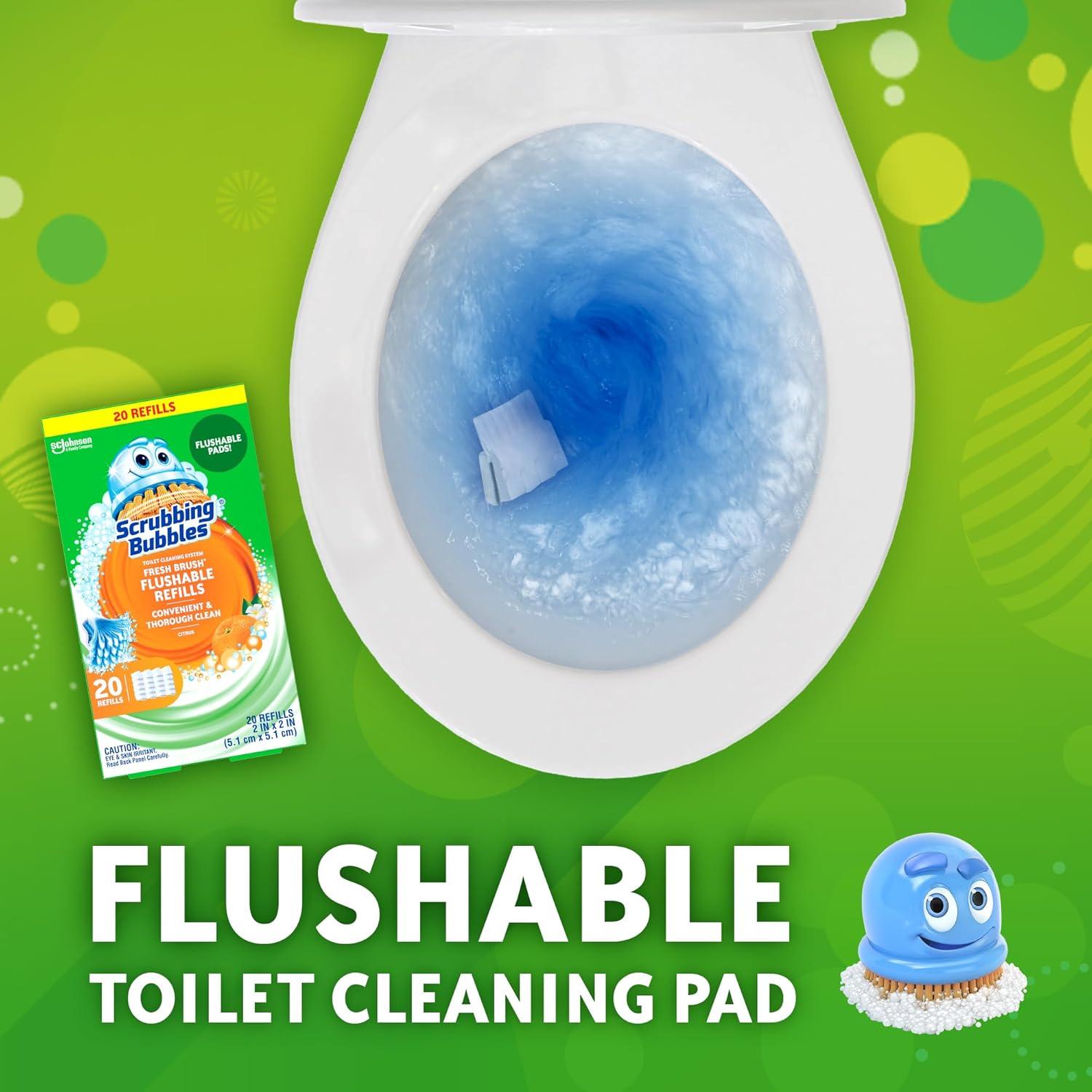 image:imageScrubbing Bubbles Flushable Toilet Bowl Wand Cleaner Refills Fresh Brush Cleaner Toilet Refill Pads Removes Limescale amp Odors Citrus Scent 20 Count Pack of 120 Count Pack of 1
