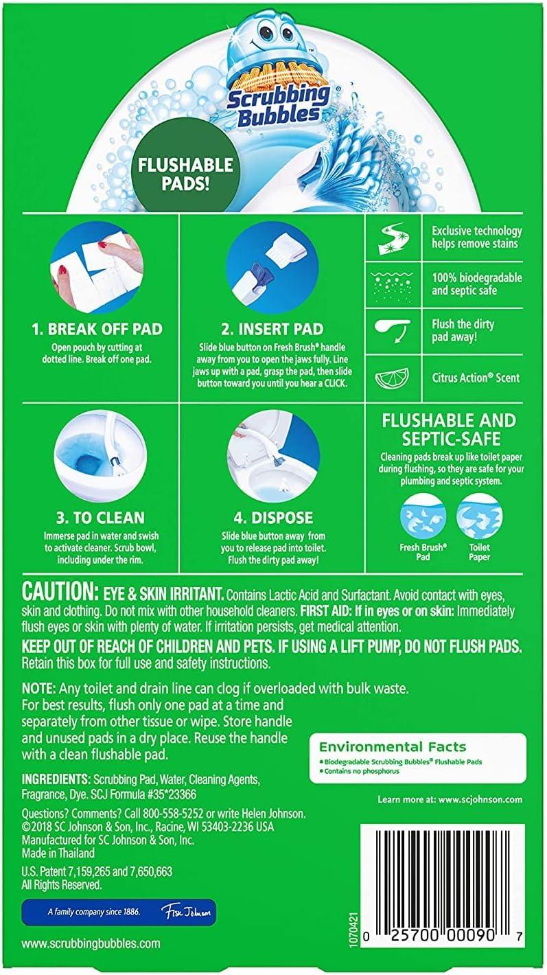 image:imageScrubbing Bubbles Flushable Toilet Bowl Wand Cleaner Refills Fresh Brush Cleaner Toilet Refill Pads Removes Limescale amp Odors Citrus Scent 20 Count Pack of 110 Count Pack of 1