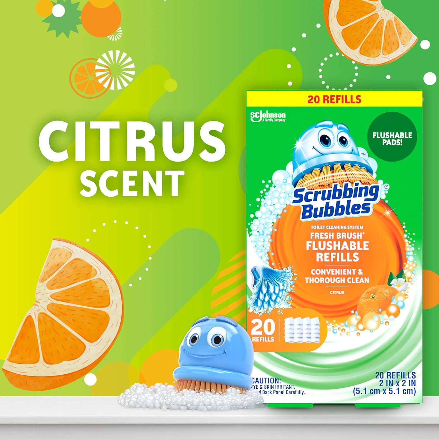 image:imageScrubbing Bubbles Flushable Toilet Bowl Wand Cleaner Refills Fresh Brush Cleaner Toilet Refill Pads Removes Limescale amp Odors Citrus Scent 20 Count Pack of 120 Count Pack of 2