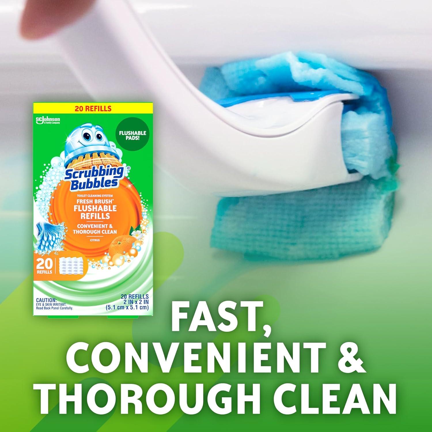 image:imageScrubbing Bubbles Flushable Toilet Bowl Wand Cleaner Refills Fresh Brush Cleaner Toilet Refill Pads Removes Limescale amp Odors Citrus Scent 20 Count Pack of 120 Count Pack of 1