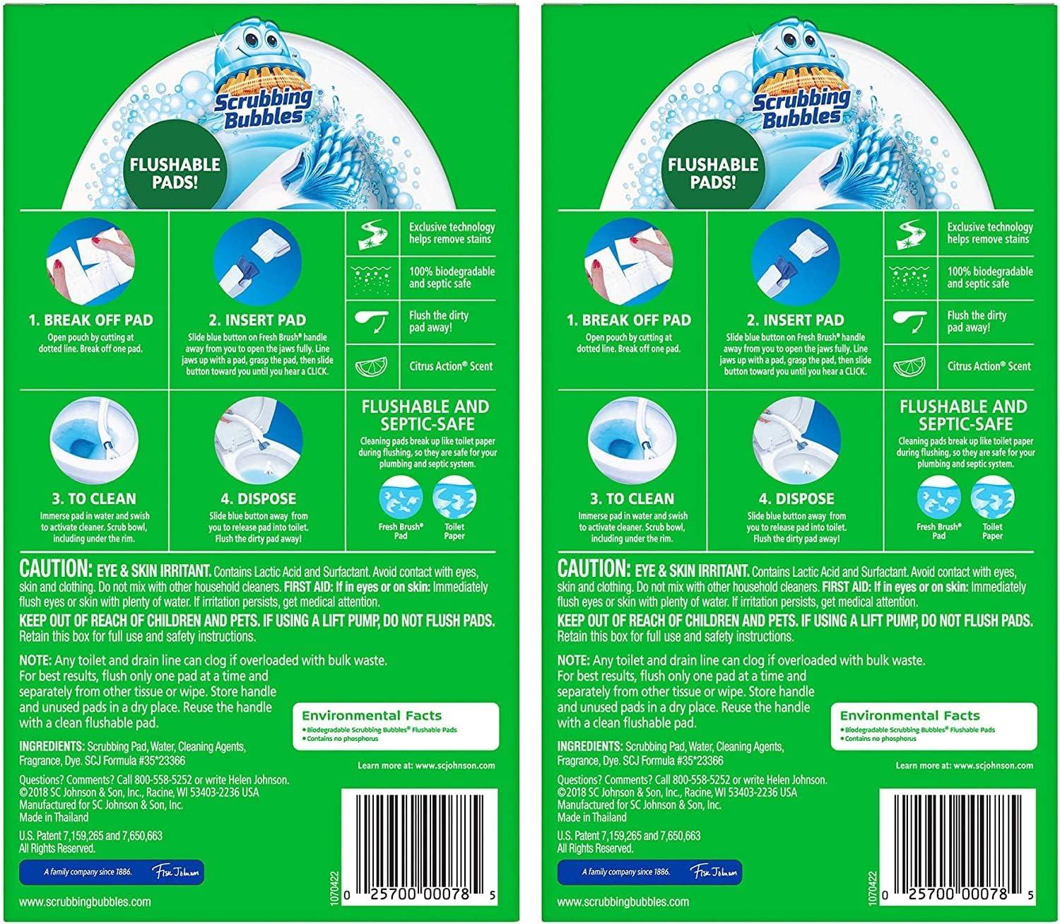 image:imageScrubbing Bubbles Flushable Toilet Bowl Wand Cleaner Refills Fresh Brush Cleaner Toilet Refill Pads Removes Limescale amp Odors Citrus Scent 20 Count Pack of 120 Count Pack of 4