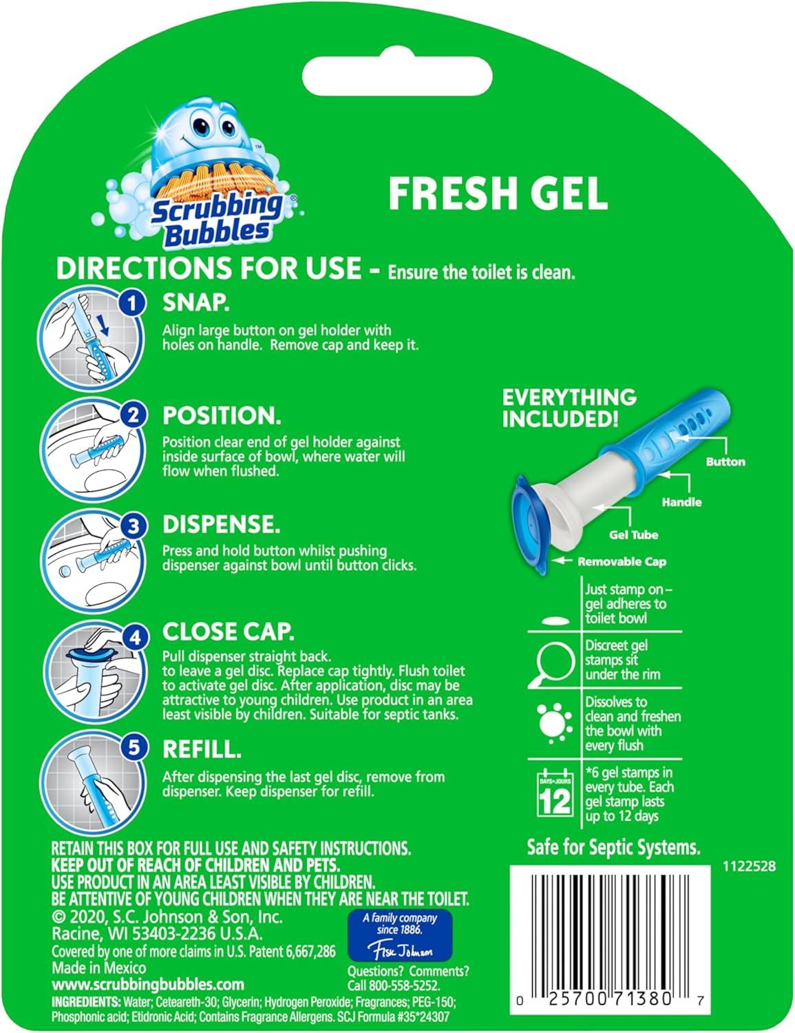 image:imageScrubbing Bubbles Fresh Gel Toilet Bowl Cleaning Stamps Helps Keep Toilet Clean and Helps Prevent Limescale amp Rings Citrus Scent 1 Dispenser with 6 Fresh Gel Stamps134 Ounce Pack of 2