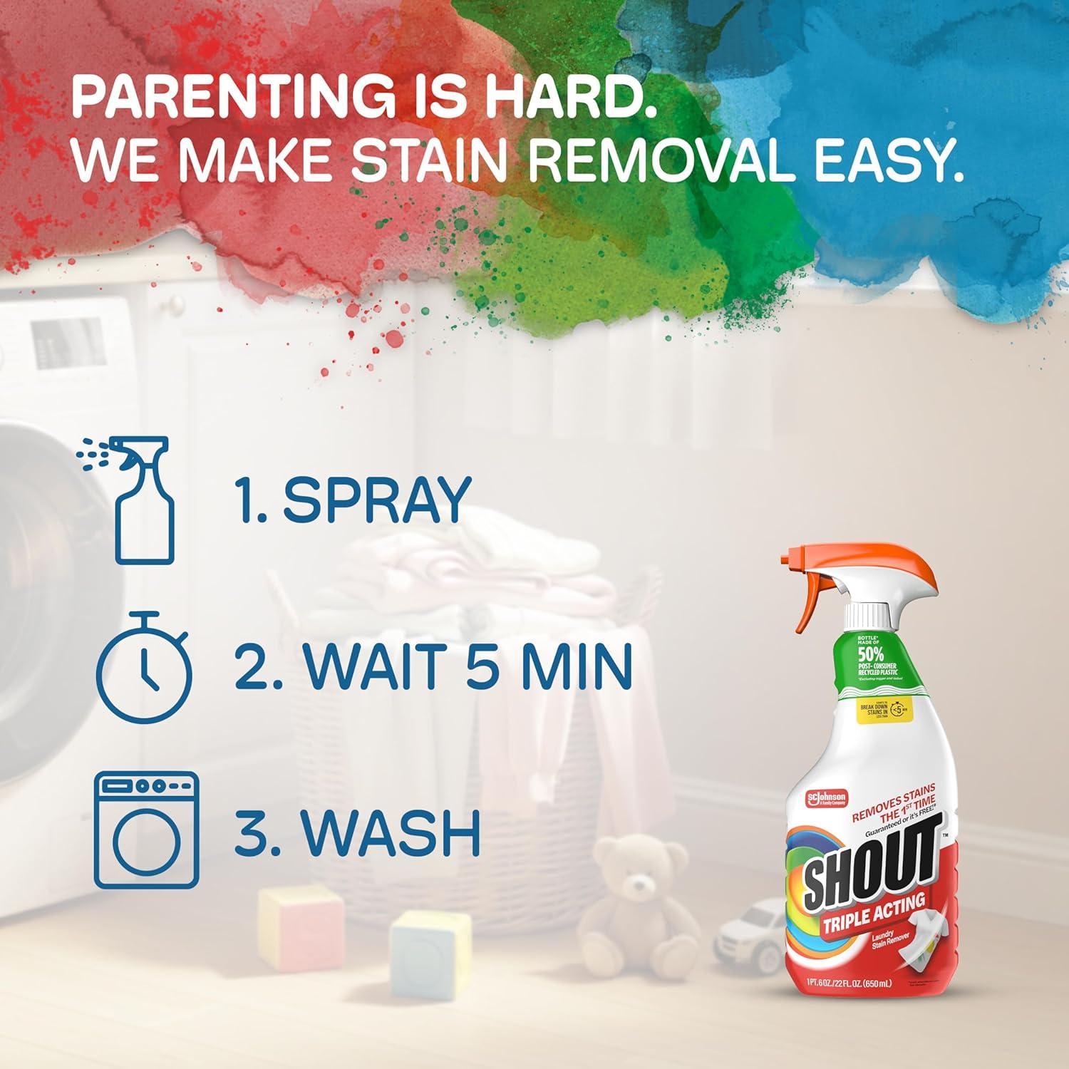 image:imageShout Active Enzyme Laundry Stain Remover Spray for Clothes TripleActing Formula Clings Penetrates and Lifts Tough amp Everyday Stains Prewash Refill 60oz 17L60 Fl Oz Pack of 6