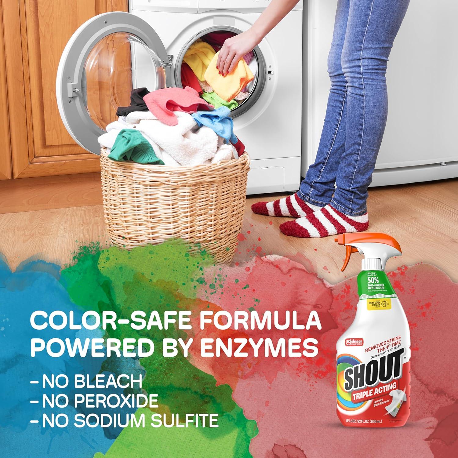 image:imageShout Active Enzyme Laundry Stain Remover Spray for Clothes TripleActing Formula Clings Penetrates and Lifts Tough amp Everyday Stains Prewash Refill 60oz 17L60 Fl Oz Pack of 6