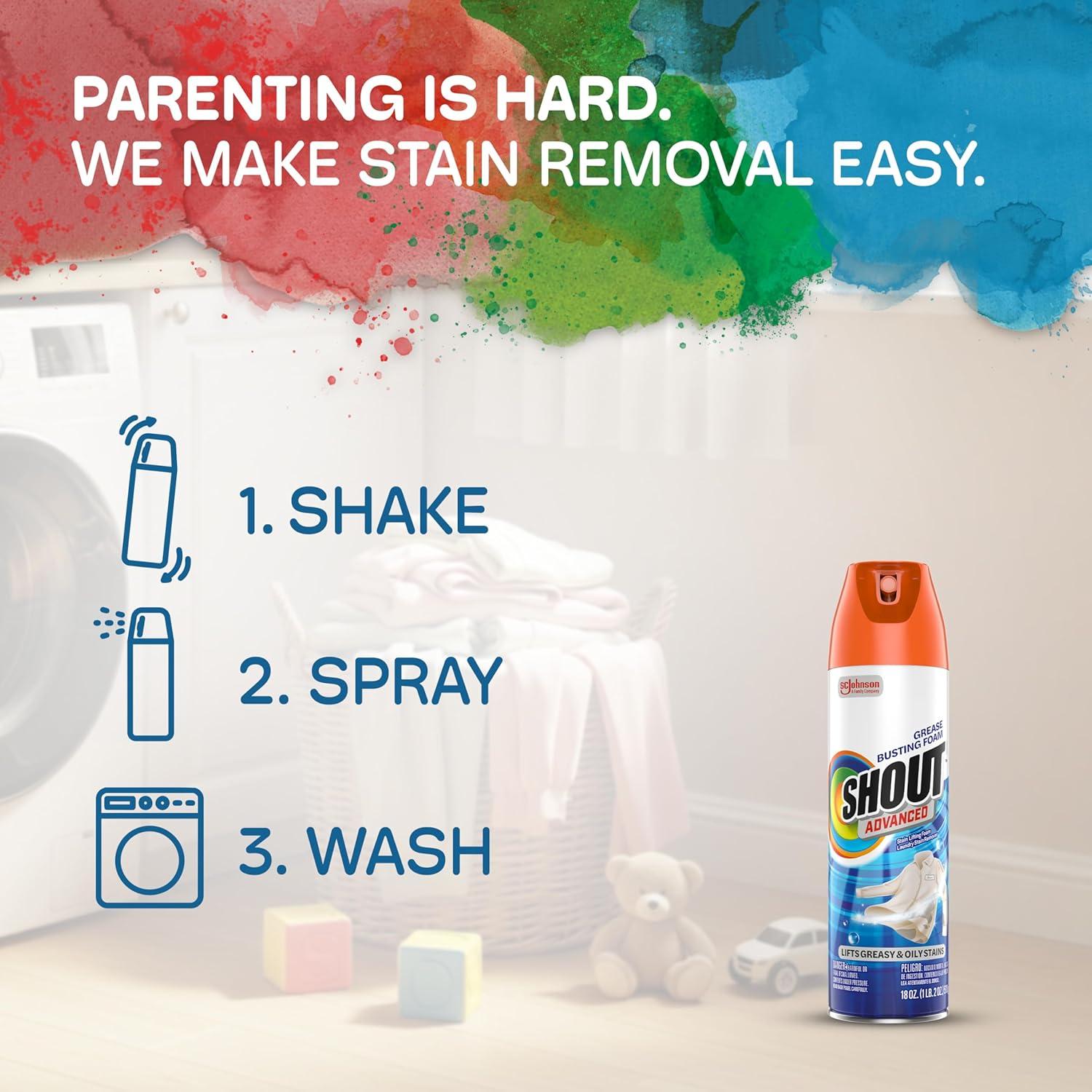image:imageShout Advanced Grease Busting Foam Laundry Stain Remover Oil and Grease Stain Remover for Clothes Laundry Works on motor oil bike grease cooking oil and more 18oz CanUnscented
