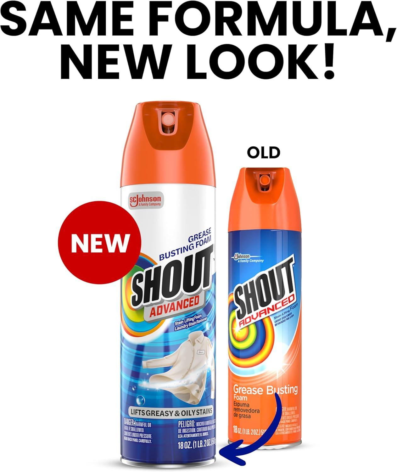 image:imageShout Advanced Grease Busting Foam Laundry Stain Remover Oil and Grease Stain Remover for Clothes Laundry Works on motor oil bike grease cooking oil and more 18oz CanUnscented