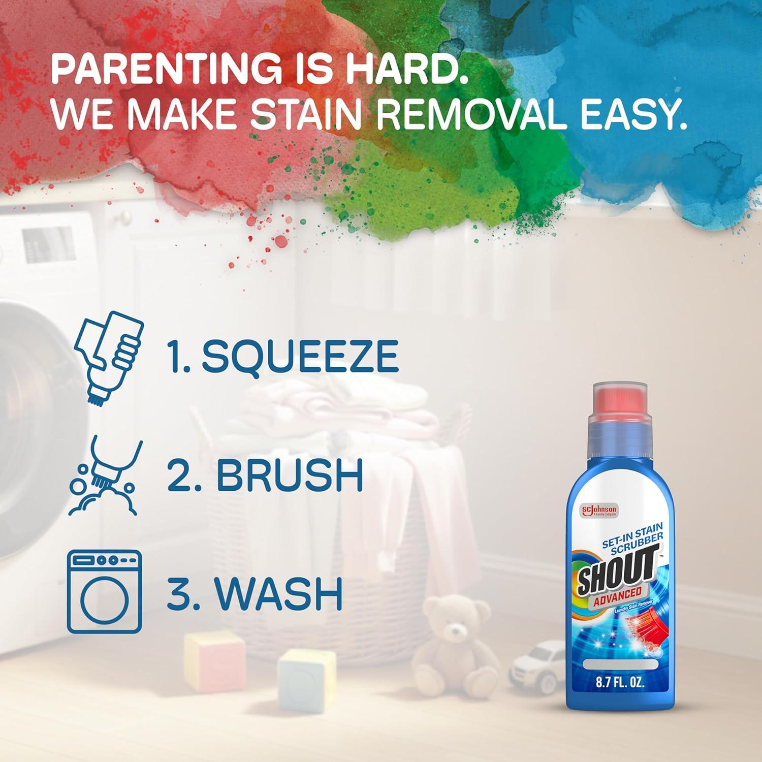image:imageShout Advanced Stain Remover Gel for Clothes Laundry Ultra Concentrated Gel with Builtin Scrubber Brush for Deep SetIn stains 87oz