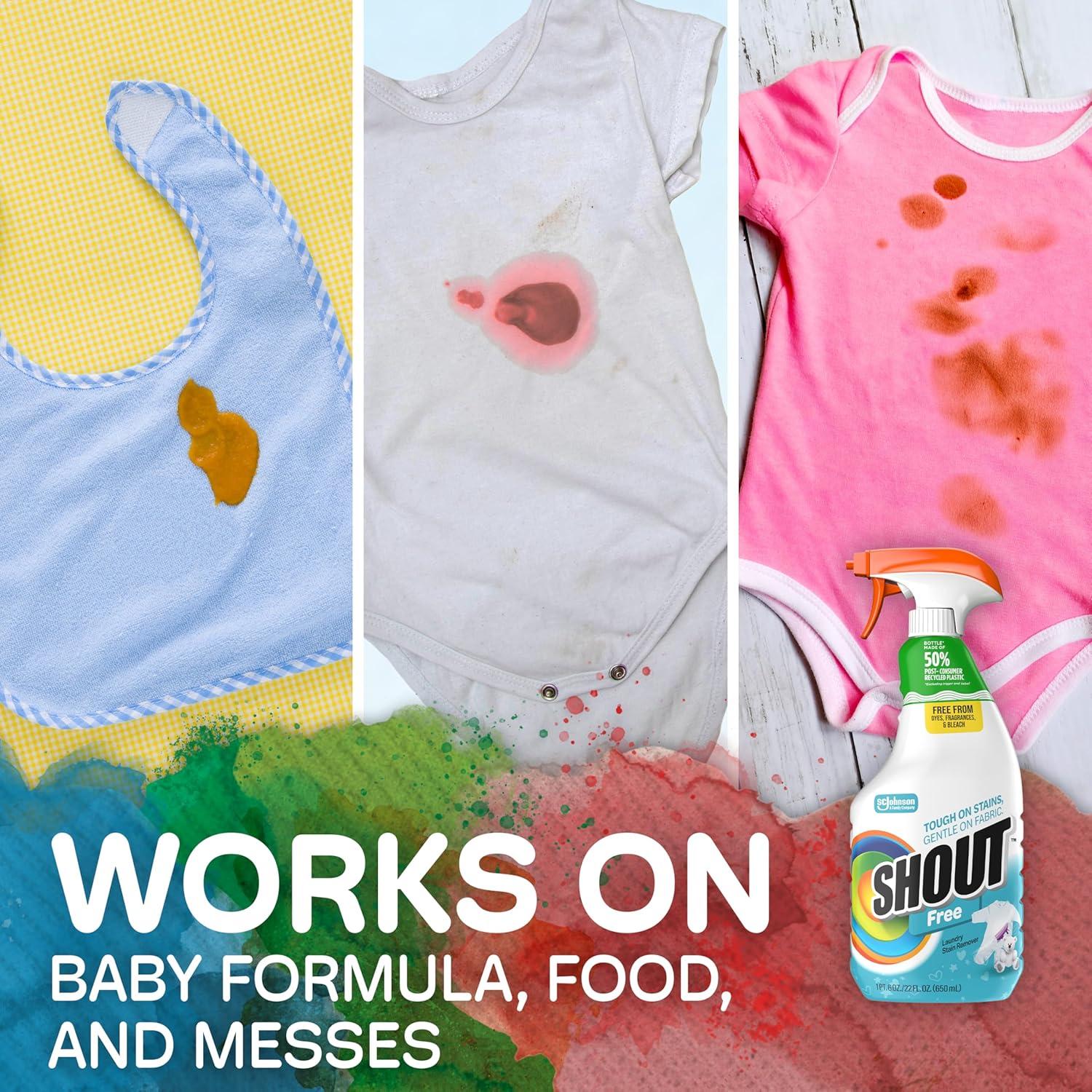image:imageShout Free Laundry Stain Remover Spray Active Enzyme Formula is Fragrance Bleach and Dye Free Removes Everyday Stains including Baby Stains 22oz Spray22 Fl Oz Pack of 1