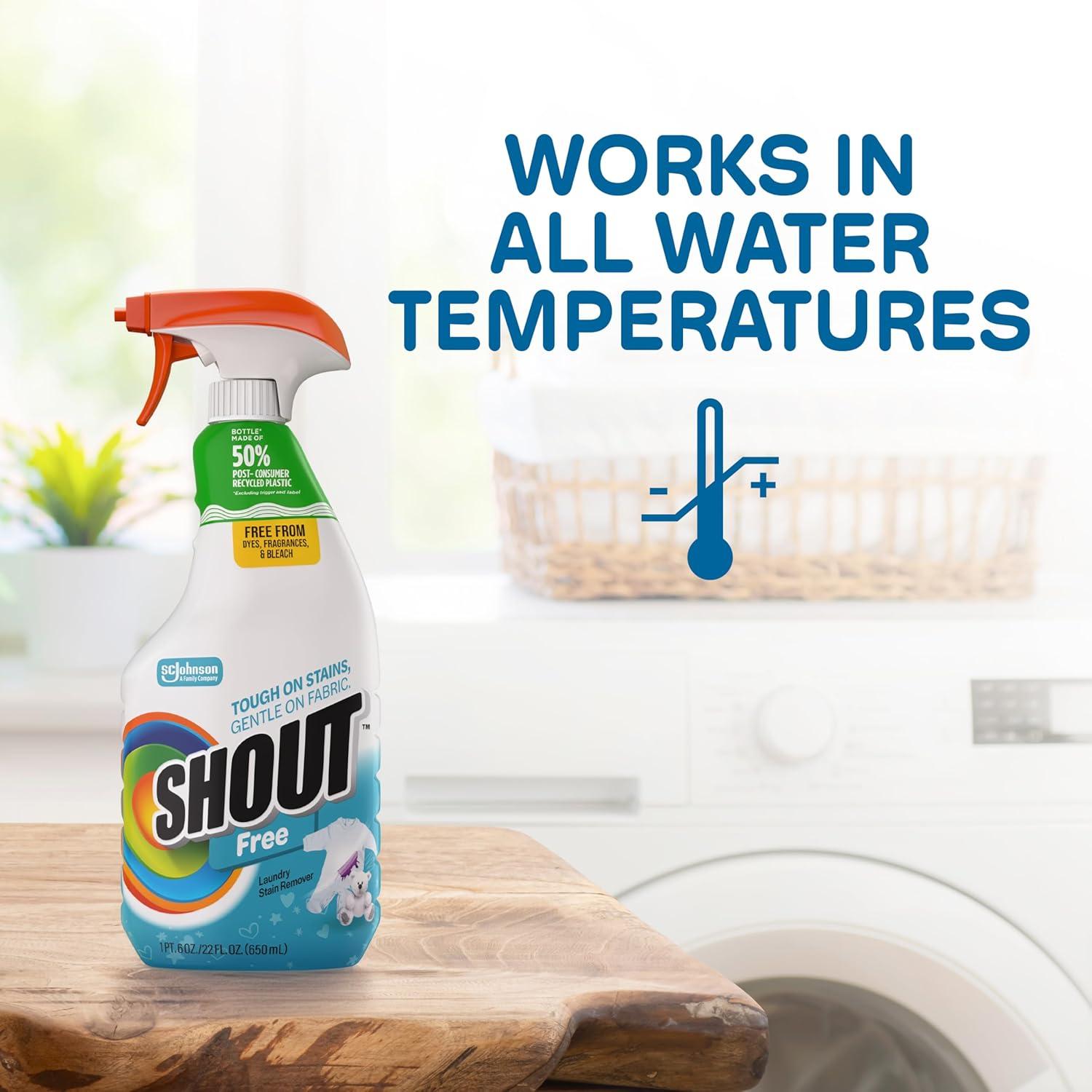 image:imageShout Free Laundry Stain Remover Spray Active Enzyme Formula is Fragrance Bleach and Dye Free Removes Everyday Stains including Baby Stains 22oz Spray22 Fl Oz Pack of 1