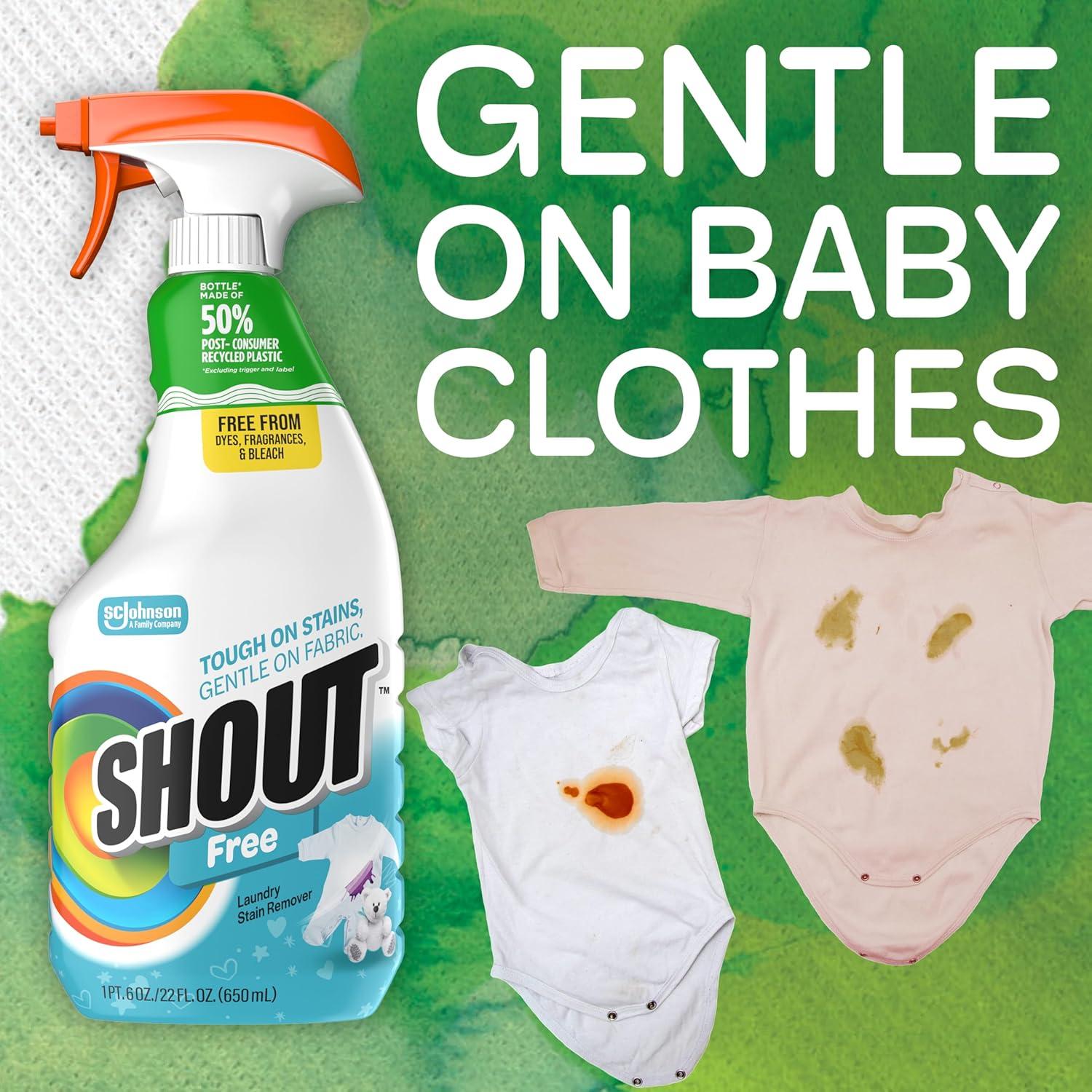 image:imageShout Free Laundry Stain Remover Spray Active Enzyme Formula is Fragrance Bleach and Dye Free Removes Everyday Stains including Baby Stains 22oz Spray22 Fl Oz Pack of 1
