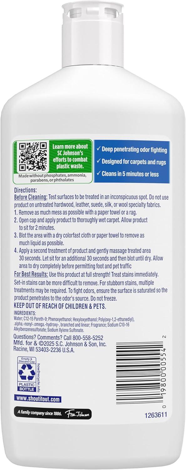 image:imageShout Pet Stain Remover ColorSafe Rug Upholstery amp Carpet Cleaner Solution for Dog amp Cat Urine Feces Vomit amp Mud Fights Odors amp Remarking FastActing Cleans in 5 Minutes or Less 243oz