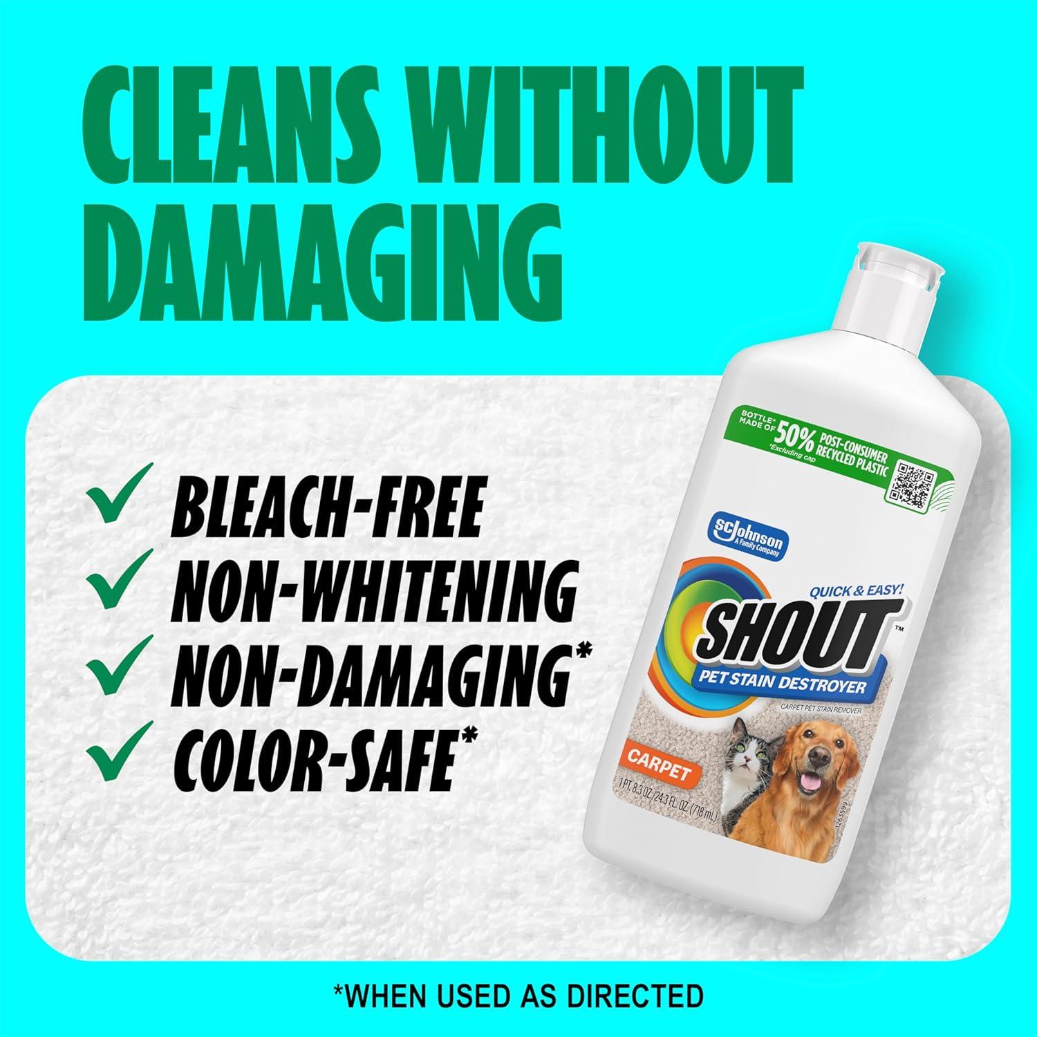 image:imageShout Pet Stain Remover ColorSafe Rug Upholstery amp Carpet Cleaner Solution for Dog amp Cat Urine Feces Vomit amp Mud Fights Odors amp Remarking FastActing Cleans in 5 Minutes or Less 243oz