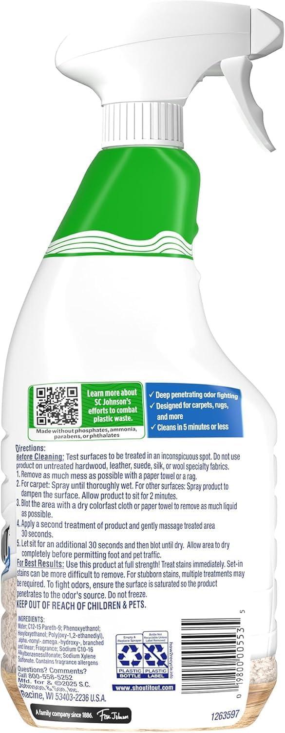 image:imageShout Pet Stain Remover Spray ColorSafe Multisurface amp Carpet Cleaner Solution for Dog amp Cat Urine Feces Vomit amp Mud Fights Odors amp Remarking FastActing Cleans in 5 Minutes or Less 22oz