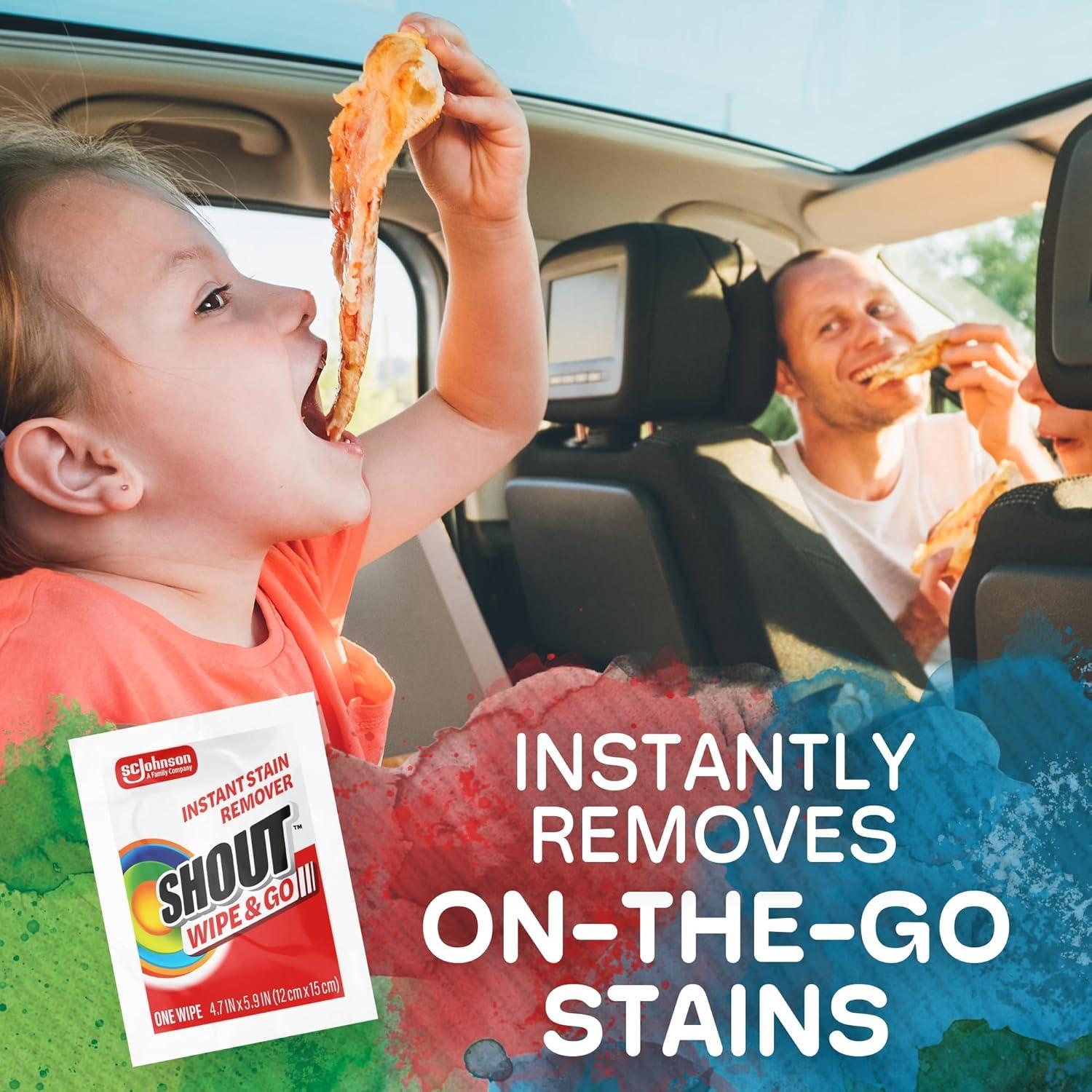 image:imageShout Wipe amp Go Instant Stain Remover Wipes No Wash Required Safe on Colorfast Washables Travel amp Baby Diaper Bag Essentials Removes Grass Coffee Makeup amp More 12 Wipes Pack of 112 Count Pack of 6