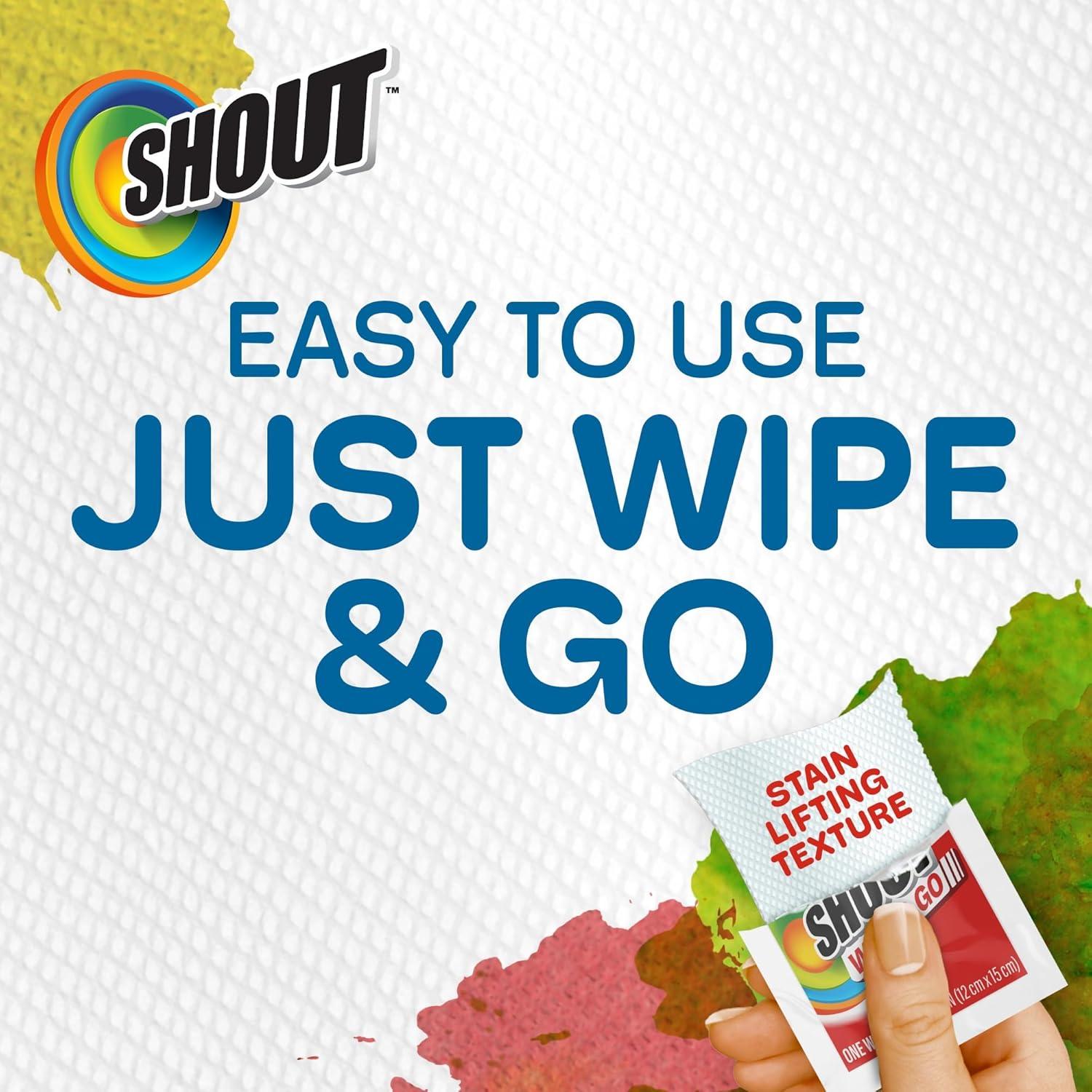image:imageShout Wipe amp Go Instant Stain Remover Wipes No Wash Required Safe on Colorfast Washables Travel amp Baby Diaper Bag Essentials Removes Grass Coffee Makeup amp More 12 Wipes Pack of 112 Count Pack of 6