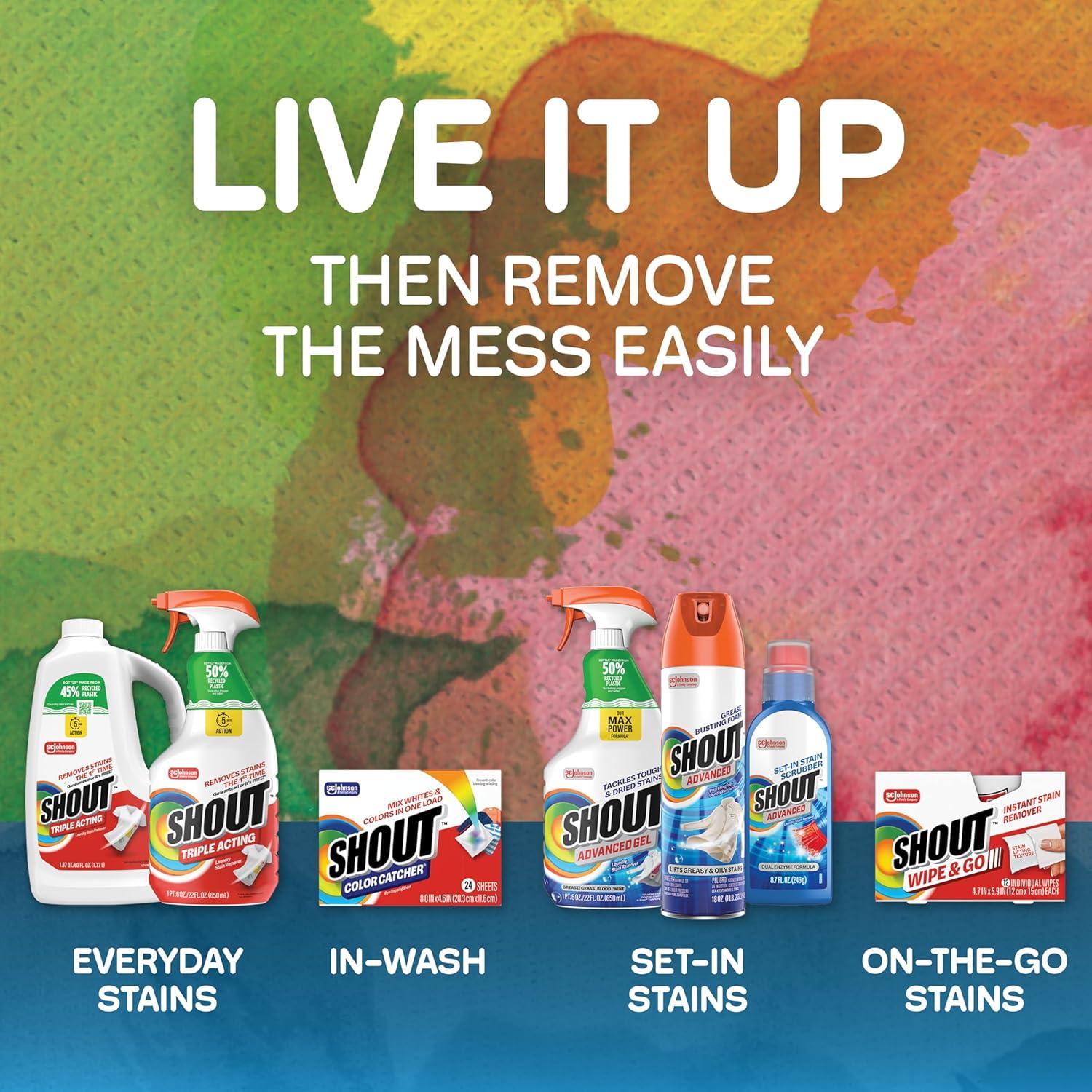 image:imageShout Wipe amp Go Instant Stain Remover Wipes No Wash Required Safe on Colorfast Washables Travel amp Baby Diaper Bag Essentials Removes Grass Coffee Makeup amp More 12 Wipes Pack of 14 Count Pack of 1