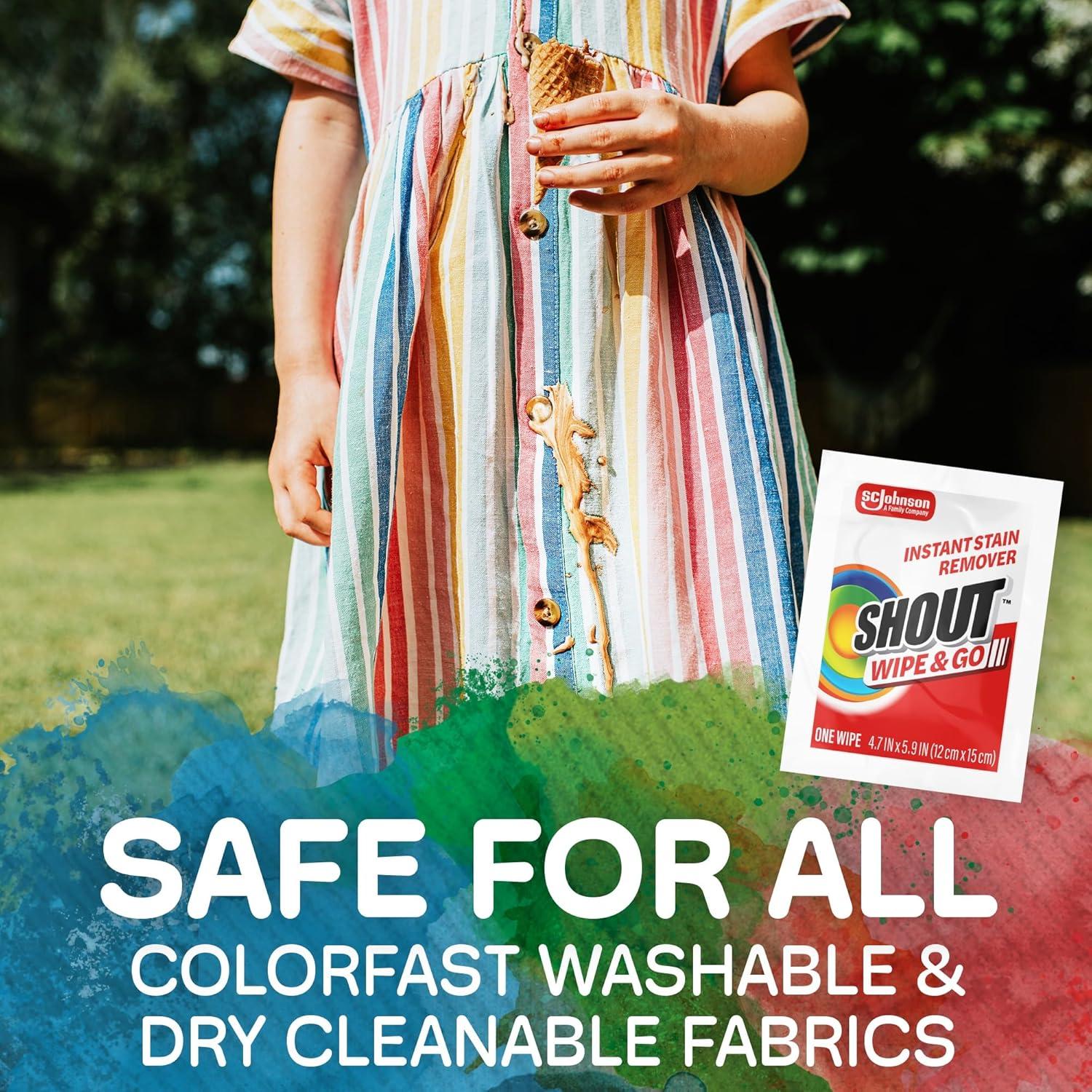 image:imageShout Wipe amp Go Instant Stain Remover Wipes No Wash Required Safe on Colorfast Washables Travel amp Baby Diaper Bag Essentials Removes Grass Coffee Makeup amp More 12 Wipes Pack of 112 Count Pack of 6