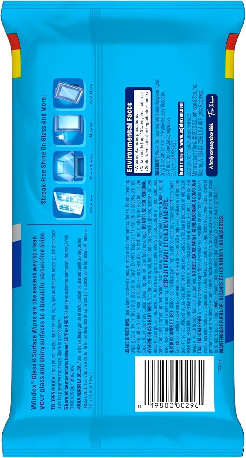 image:imageWindex Wipes Glass Cleaning PreMoistened Glass and Surface Wipes to Clean Home Surfaces Household Essentials Original Scent 38 Count Pack of 638 Count Pack of 1