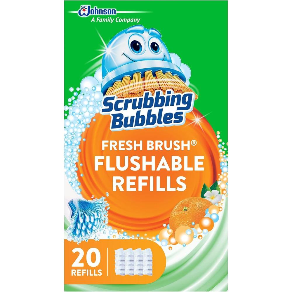 image:imageScrubbing Bubbles Flushable Toilet Bowl Wand Cleaner Refills Fresh Brush Cleaner Toilet Refill Pads Removes Limescale amp Odors Citrus Scent 20 Count Pack of 120 Count Pack of 1