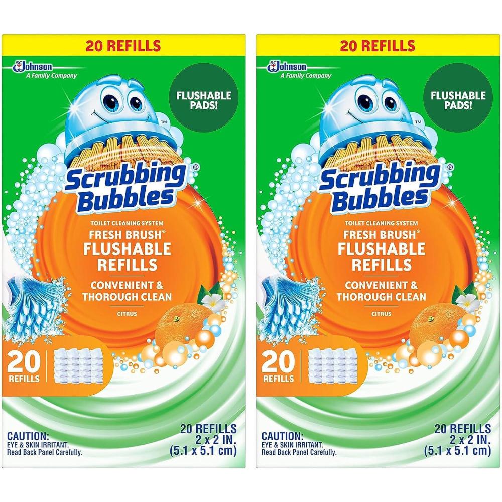image:imageScrubbing Bubbles Flushable Toilet Bowl Wand Cleaner Refills Fresh Brush Cleaner Toilet Refill Pads Removes Limescale amp Odors Citrus Scent 20 Count Pack of 120 Count Pack of 2