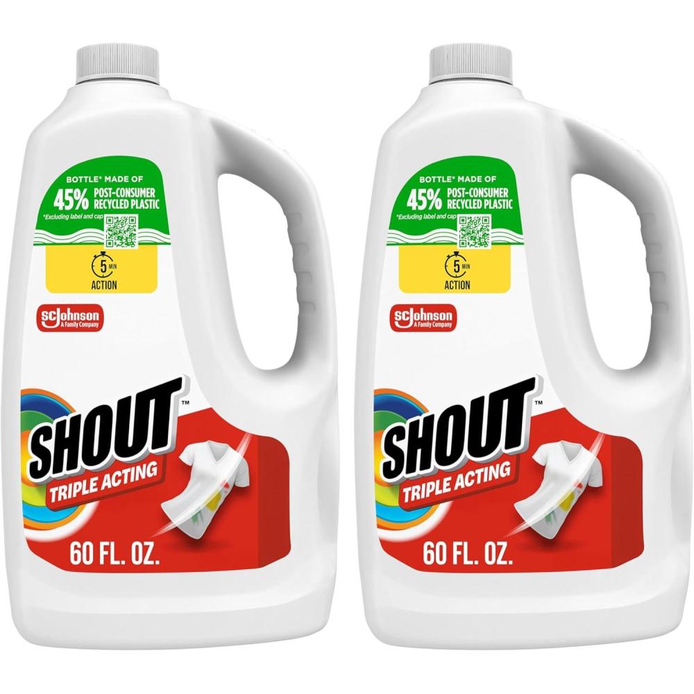 image:imageShout Active Enzyme Laundry Stain Remover Spray for Clothes TripleActing Formula Clings Penetrates and Lifts Tough amp Everyday Stains Prewash Refill 60oz 17L60 Fl Oz Pack of 2