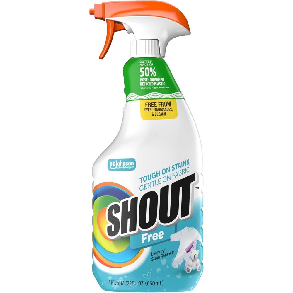image:imageShout Free Laundry Stain Remover Spray Active Enzyme Formula is Fragrance Bleach and Dye Free Removes Everyday Stains including Baby Stains 22oz Spray22 Fl Oz Pack of 1
