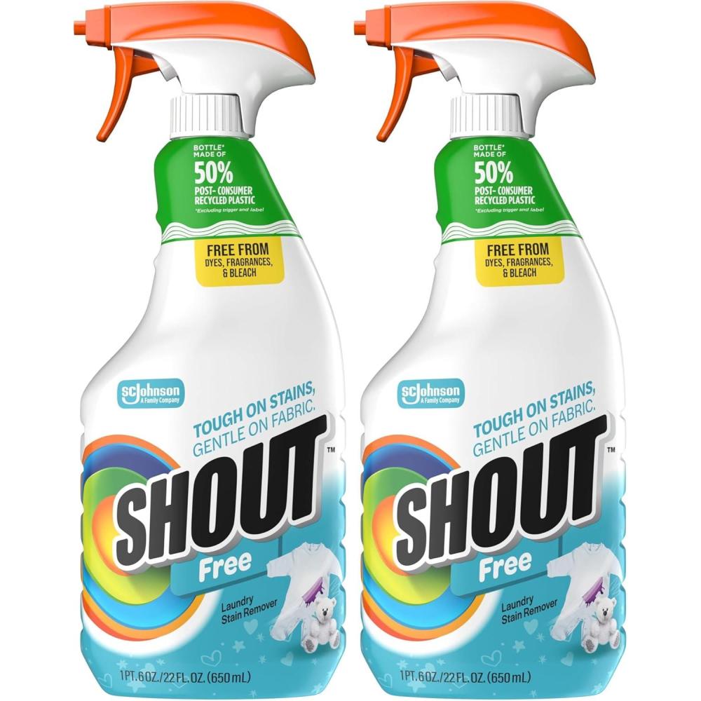 image:imageShout Free Laundry Stain Remover Spray Active Enzyme Formula is Fragrance Bleach and Dye Free Removes Everyday Stains including Baby Stains 22oz Spray22 Fl Oz Pack of 2