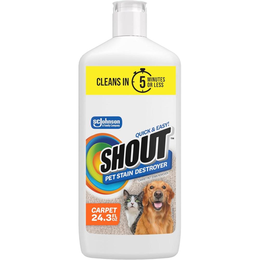 image:imageShout Pet Stain Remover ColorSafe Rug Upholstery amp Carpet Cleaner Solution for Dog amp Cat Urine Feces Vomit amp Mud Fights Odors amp Remarking FastActing Cleans in 5 Minutes or Less 243oz