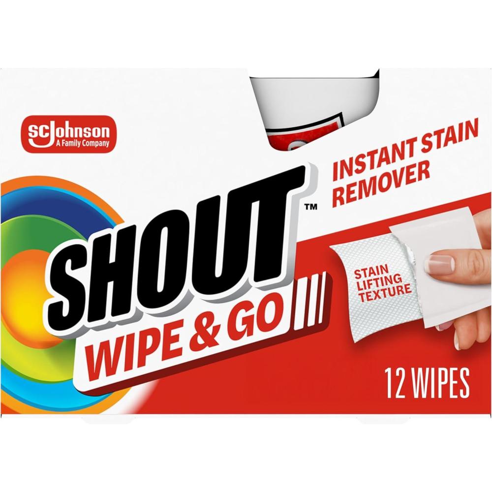 image:imageShout Wipe amp Go Instant Stain Remover Wipes No Wash Required Safe on Colorfast Washables Travel amp Baby Diaper Bag Essentials Removes Grass Coffee Makeup amp More 12 Wipes Pack of 112 Count Pack of 1