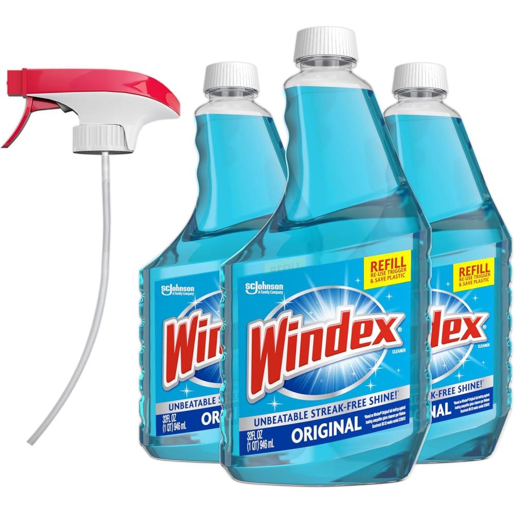 image:imageWindex Refill Original Blue Glass and Window Cleaner Bottles 1 Reusable Spray Trigger Surface Cleaning Spray Original Blue Scent 32 Fl Oz Pack of 332 Fl Oz Pack of 3