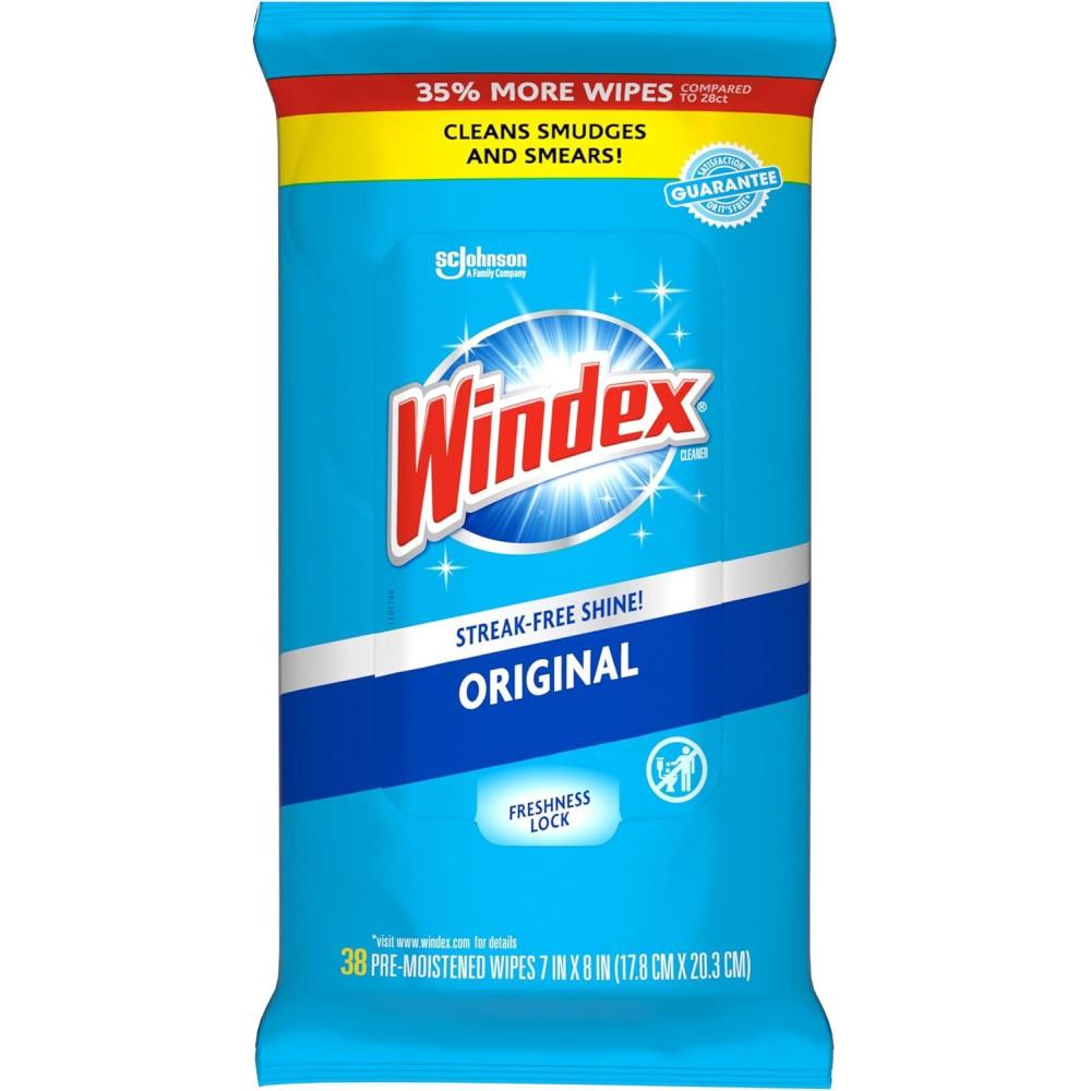 image:imageWindex Wipes Glass Cleaning PreMoistened Glass and Surface Wipes to Clean Home Surfaces Household Essentials Original Scent 38 Count Pack of 638 Count Pack of 1