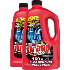 image:imageDrano Max Gel Drain Clog Remover amp Cleaner FastActing to Unclog Standing Water amp Remove Hair Grease amp Food Blockages Safe for all Pipes amp Septic Kitchen Sinks Bathroom Showers amp Tubs 80 Oz80 Fl Oz Pack of 2