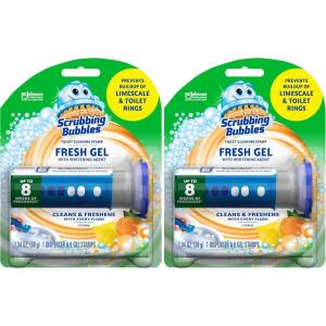 image:imageScrubbing Bubbles Fresh Gel Toilet Bowl Cleaning Stamps Helps Keep Toilet Clean and Helps Prevent Limescale amp Rings Citrus Scent 1 Dispenser with 6 Fresh Gel Stamps134 Ounce Pack of 2