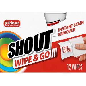 image:imageShout Wipe amp Go Instant Stain Remover Wipes No Wash Required Safe on Colorfast Washables Travel amp Baby Diaper Bag Essentials Removes Grass Coffee Makeup amp More 12 Wipes Pack of 112 Count Pack of 1