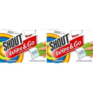 image:imageShout Wipe amp Go Instant Stain Remover Wipes No Wash Required Safe on Colorfast Washables Travel amp Baby Diaper Bag Essentials Removes Grass Coffee Makeup amp More 12 Wipes Pack of 112 Count Pack of 12