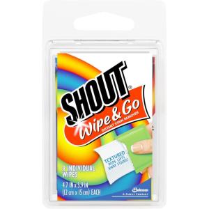 image:imageShout Wipes Wipe and Go Instant Stain Remover Laundry Stain and Spot Remover for OntheGo 4 Wipes Pack of 1