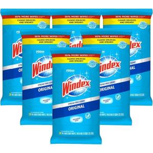 image:imageWindex Wipes Glass Cleaning PreMoistened Glass and Surface Wipes to Clean Home Surfaces Household Essentials Original Scent 38 Count Pack of 638 Count Pack of 6