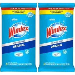 image:imageWindex Wipes Glass Cleaning PreMoistened Glass and Surface Wipes to Clean Home Surfaces Household Essentials Original Scent 38 Count Pack of 638 Count Pack of 2