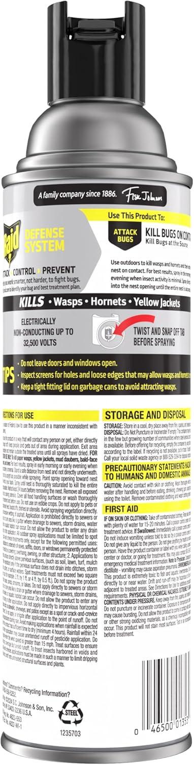 image:imageRaid Wasp amp Hornet Killer Spray Bug Killer Kills the Entire Nest 14 Oz 2 Count14 Fl Oz Pack of 12