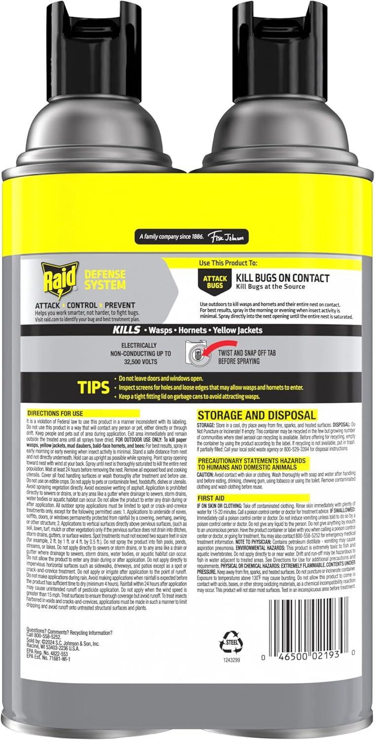 image:imageRaid Wasp amp Hornet Killer Spray Bug Killer Kills the Entire Nest 14 Oz 2 Count14 Fl Oz Pack of 2