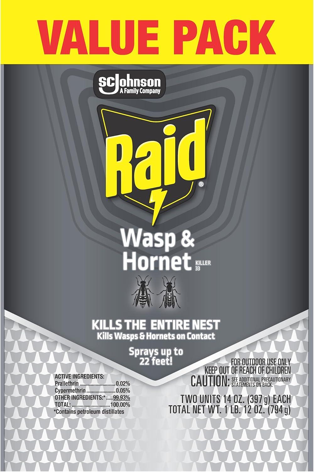 image:imageRaid Wasp amp Hornet Killer Spray Bug Killer Kills the Entire Nest 14 Oz 2 Count14 Fl Oz Pack of 4