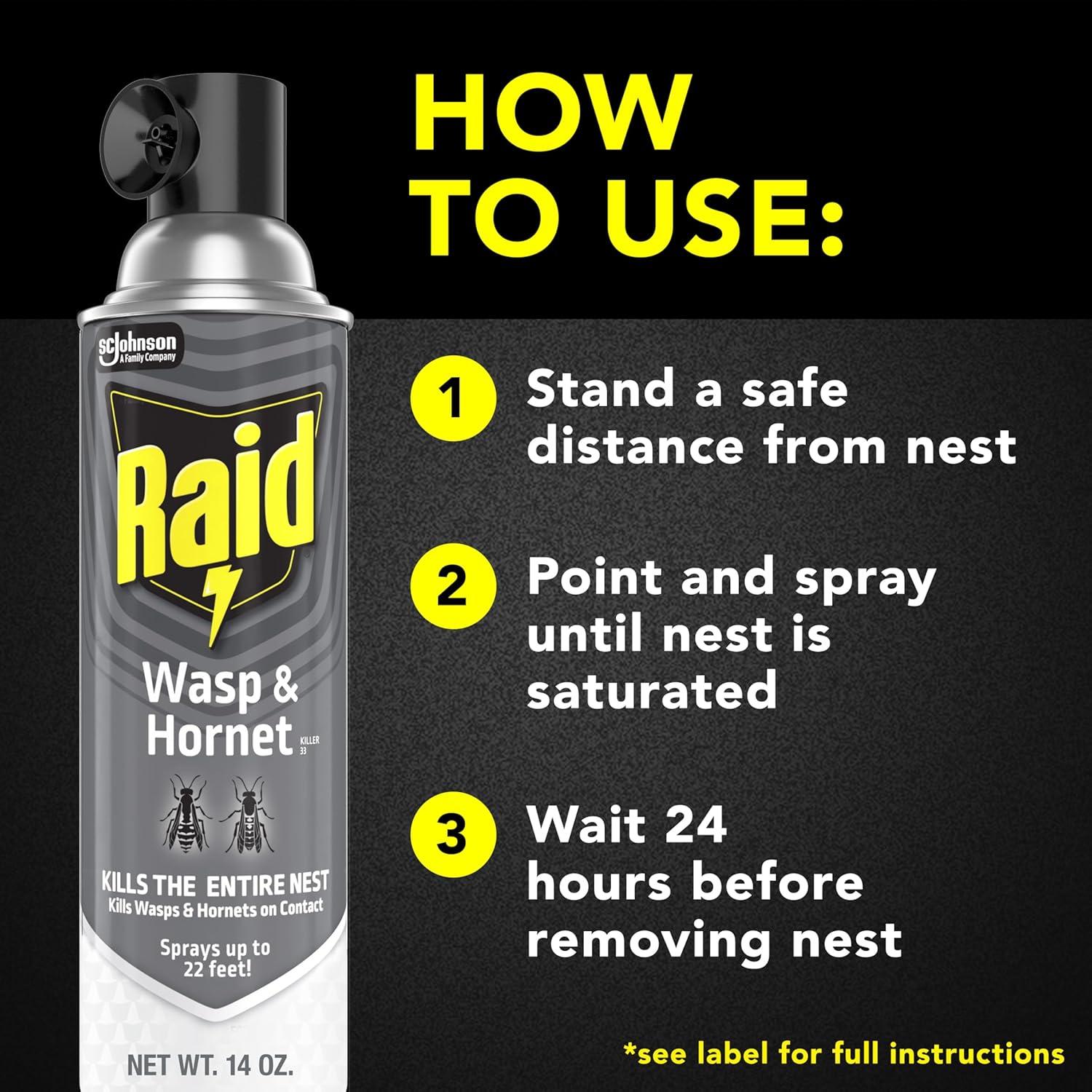 image:imageRaid Wasp amp Hornet Killer Spray Bug Killer Kills the Entire Nest 14 Oz 2 Count14 Fl Oz Pack of 4