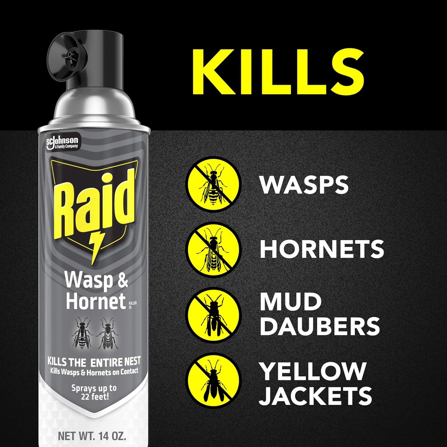 image:imageRaid Wasp amp Hornet Killer Spray Bug Killer Kills the Entire Nest 14 Oz 2 Count14 Fl Oz Pack of 4