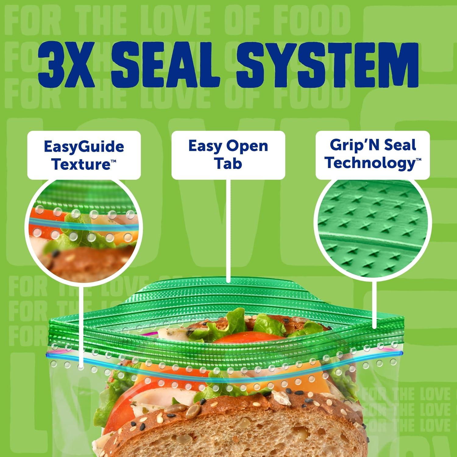 image:imageZiploc Sandwich and Snack Bags with EasyGuide Texture Plastic Storage Bags with Grip n Seal Technology 105 Bags Total105 Count