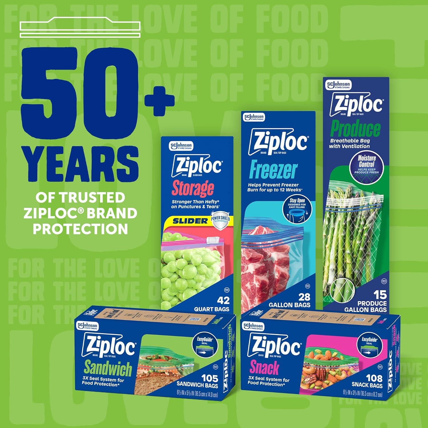 image:imageZiploc Sandwich and Snack Bags with EasyGuide Texture Plastic Storage Bags with Grip n Seal Technology 105 Bags Total105 Count