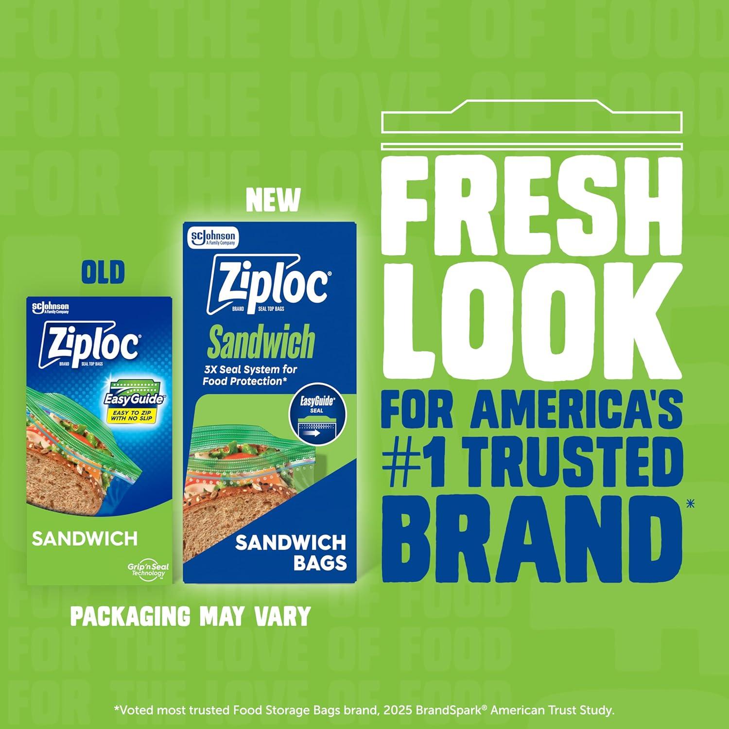 image:imageZiploc Sandwich and Snack Bags with EasyGuide Texture Plastic Storage Bags with Grip n Seal Technology 105 Bags Total270 Count