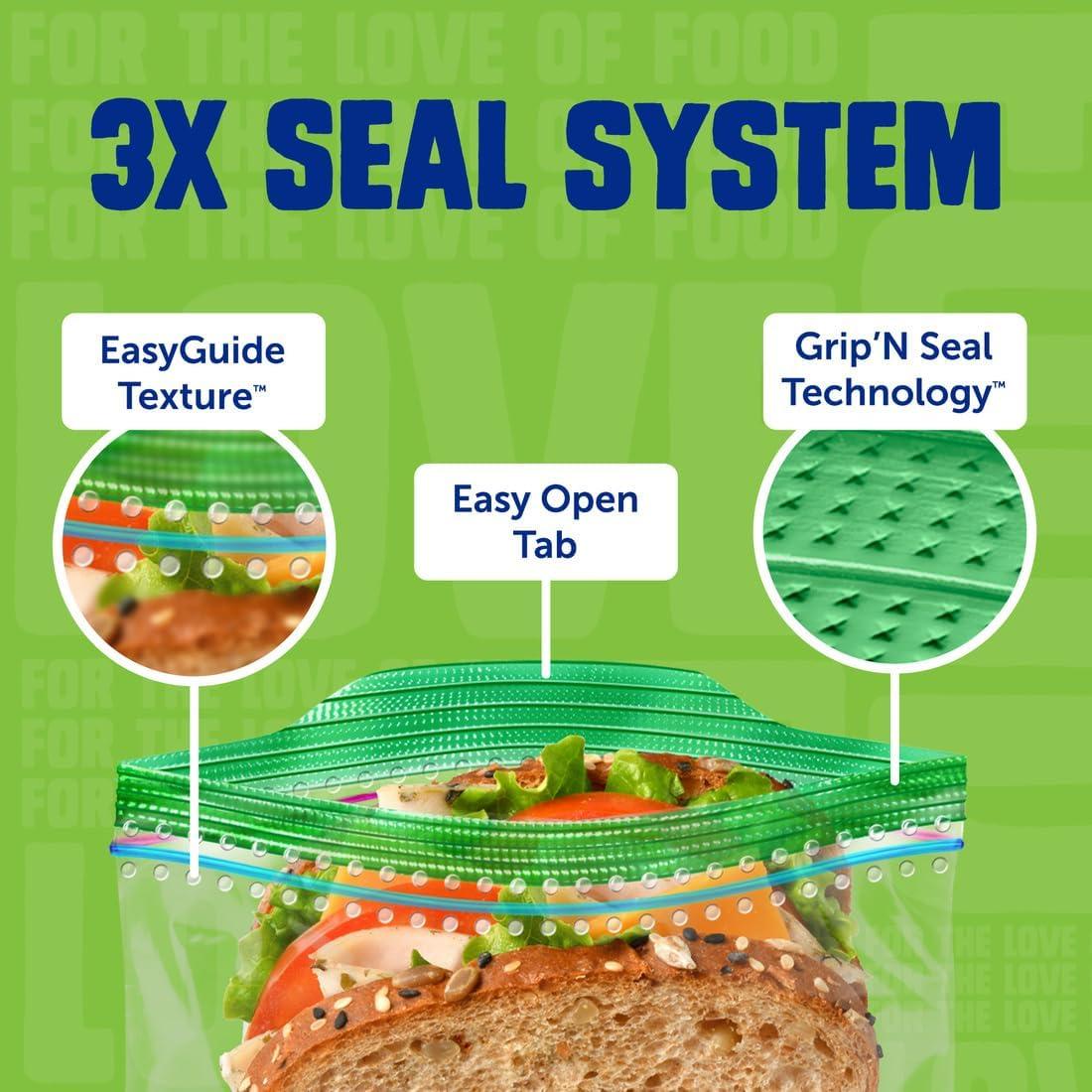 image:imageZiploc Sandwich and Snack Bags with EasyGuide Texture Plastic Storage Bags with Grip n Seal Technology 105 Bags Total270 Count